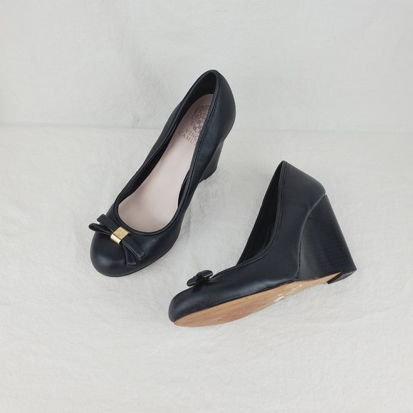Vince Camuto Morela black leather wedge shoes Size 7B - Picture 2 of 13